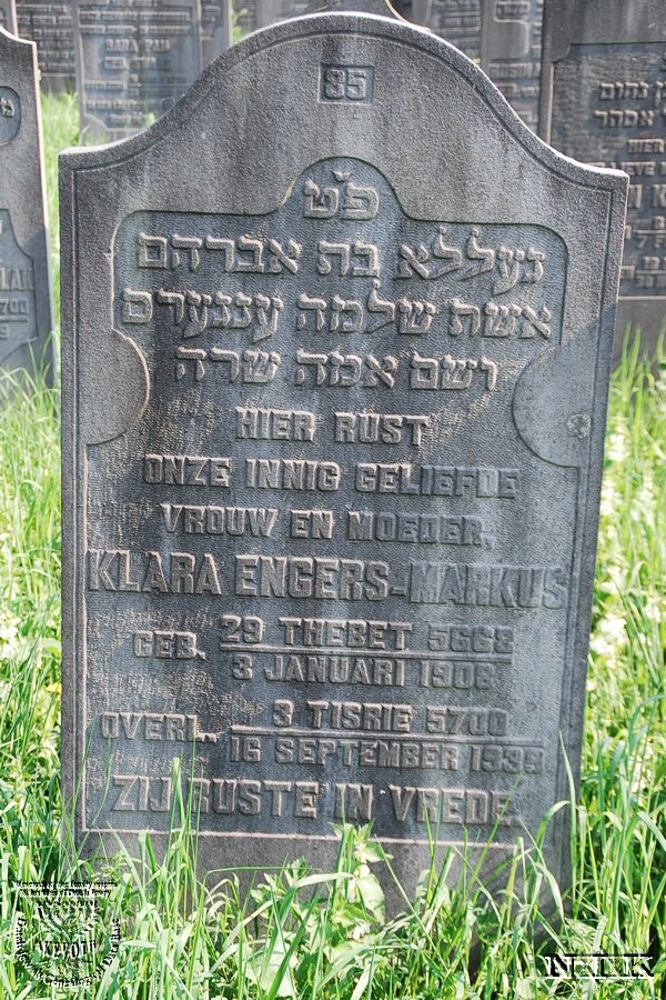 Tombstone of Klara Engers-Markus, Jewish cemetery, Diemen.