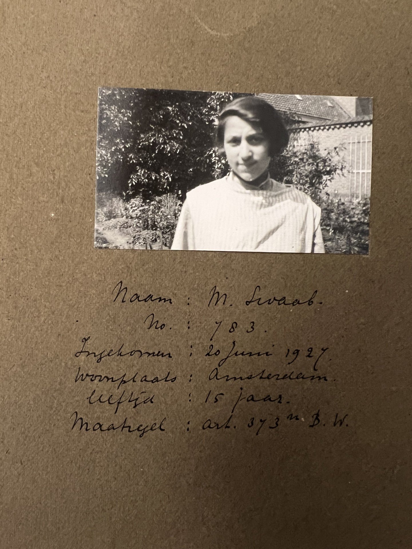 Mina Swaab in the state reformatory in Zeist, ca. 1927.